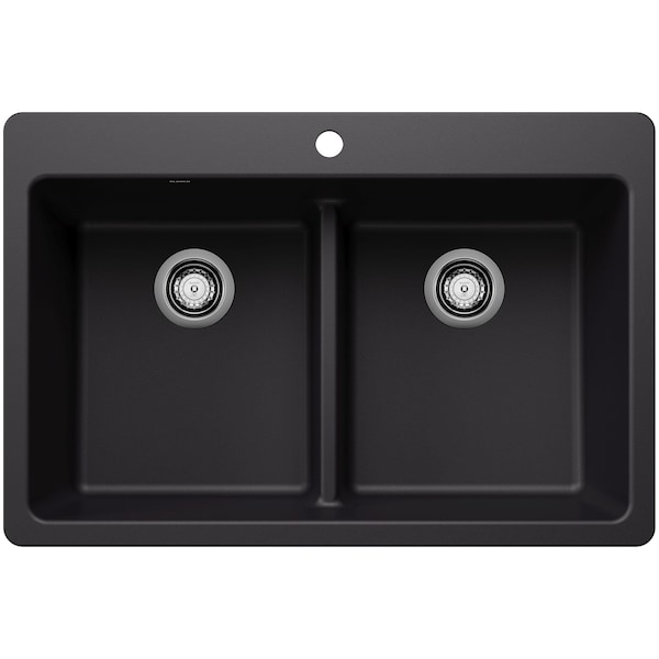 Blanco Liven 33 in. Drop-In/Undermount 50/50 Double Basin SILGRANIT Kitchen Sink with Low Divide 443202 - main